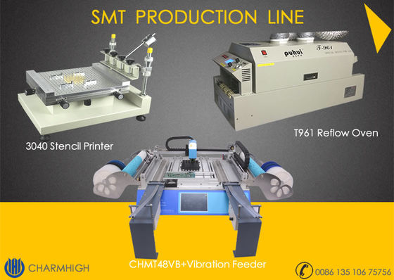 High Precision 3040 Stencil Printer + CHMT48VB With Vibration Feeder + T961 Reflow Oven SMT Line