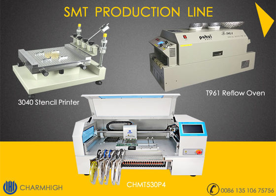 Advanced SMT Production Line , 4 Heads Pick And Place Machine CHMT530P4 , 3040 Printer, T961 Reflow Oven