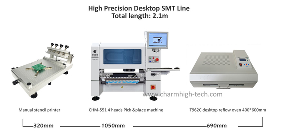 High Precision 0201 Desktop PCB Assembly Line 4 Heads CHM-551 SMD Pick and Place Machine Reflow Oven T962C
