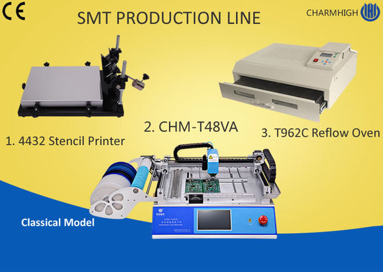 Desktop SMT Production Line Pick Place , Stencil Printing Machine T962C Reflow Oven PCB Assembly Line