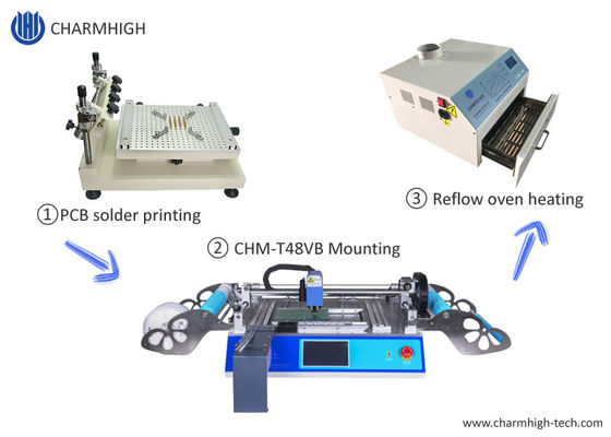 Small Surface Mount Solder Paste Silk Print , CHMT48VB Chip Mounter , PCB Heating SMT Production Line