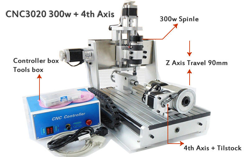 4 Axis Z Axis Travel 90mm 30*20mm Mini CNC Router Drilling Milling