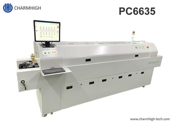 Full-automatic Rail 6 temp Zones Lead-free Reflow Oven 2200*350mm PC Control Heating Machine